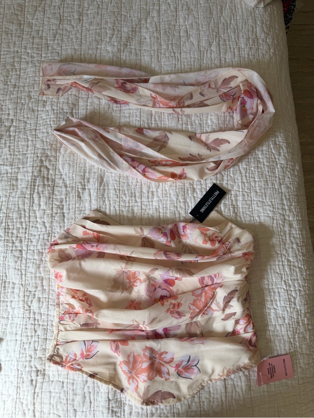 Pretty Little Thing Floral top and neck scarf in Blush Pink